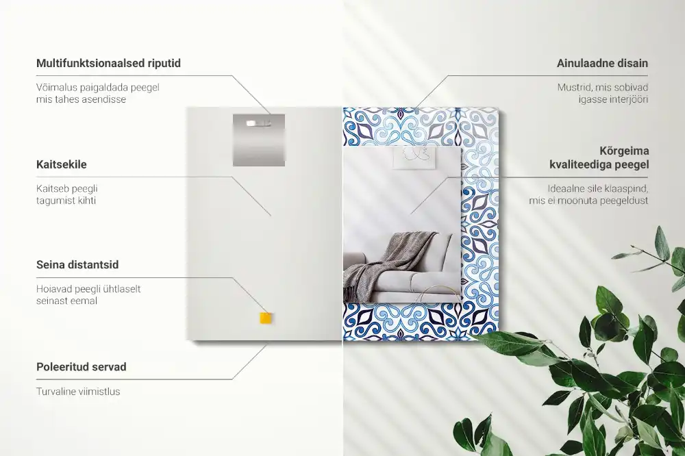 Tiskano pravokotne ogledalo Modri ​​okrasni vzorec