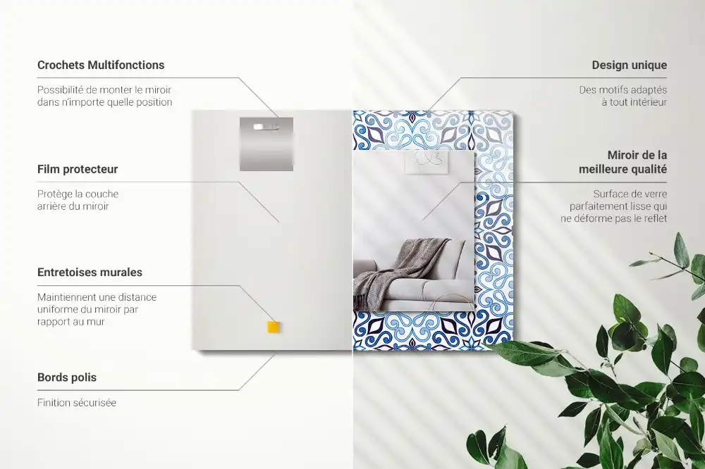 Tiskano pravokotne ogledalo Modri ​​okrasni vzorec