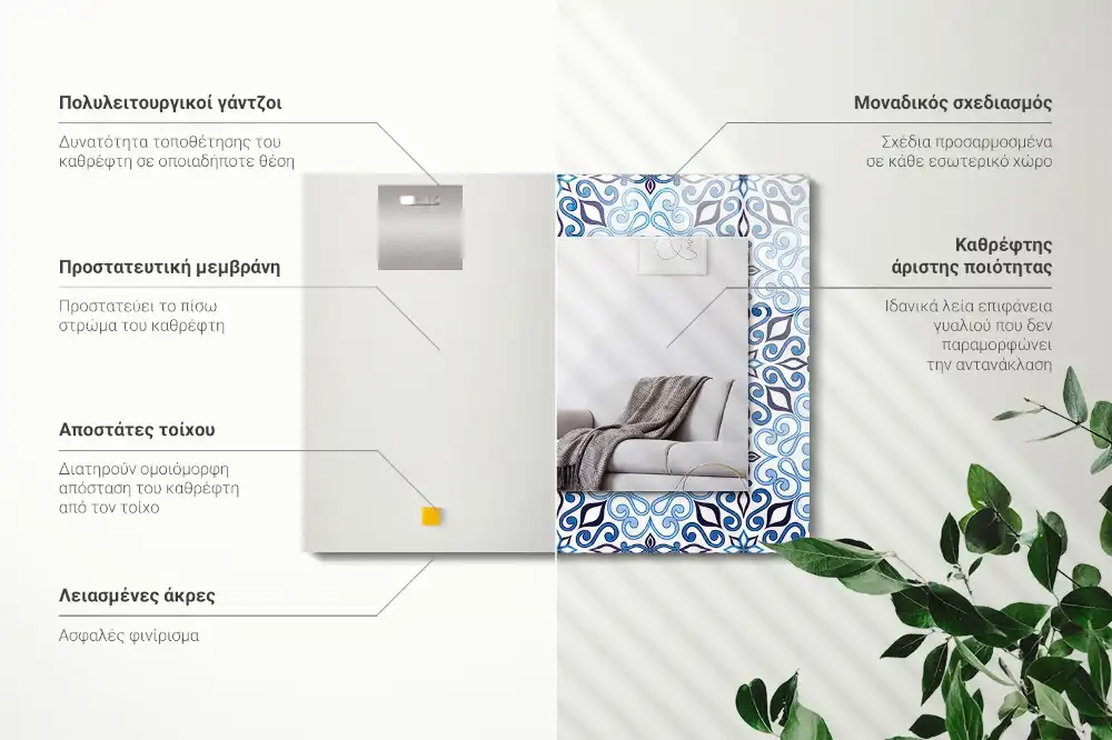 Tiskano pravokotne ogledalo Modri ​​okrasni vzorec