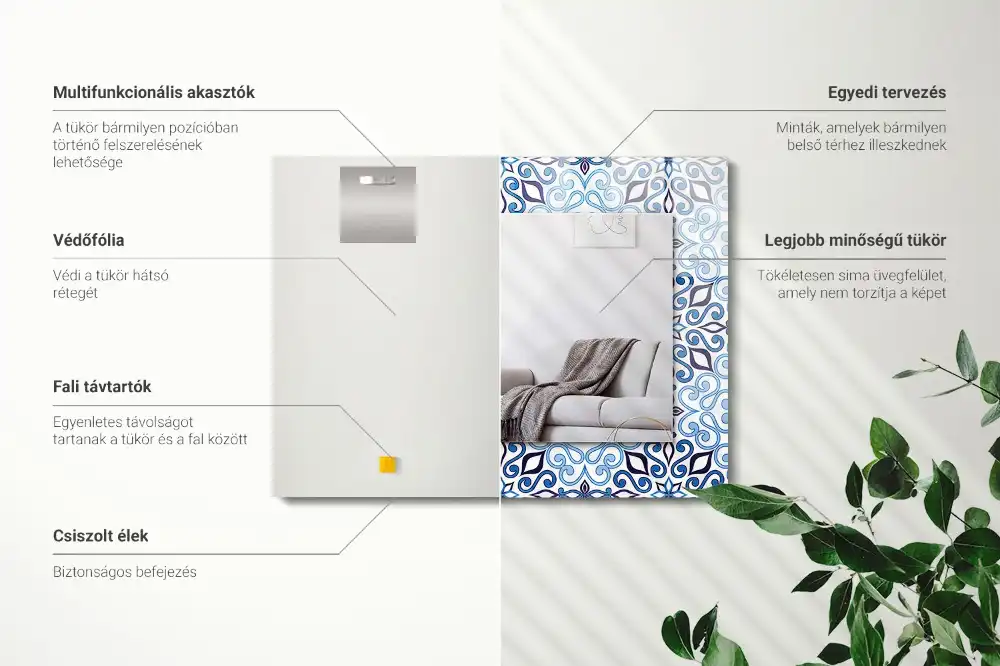 Tiskano pravokotne ogledalo Modri ​​okrasni vzorec