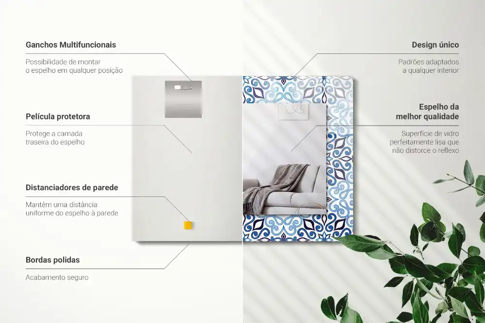 Tiskano pravokotne ogledalo Modri ​​okrasni vzorec