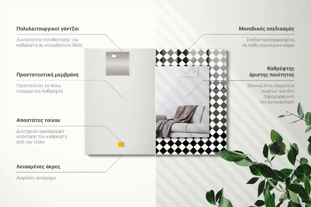 Pravokotne ogledalo s potiskanim okvirjem Črno-bela šahovnica