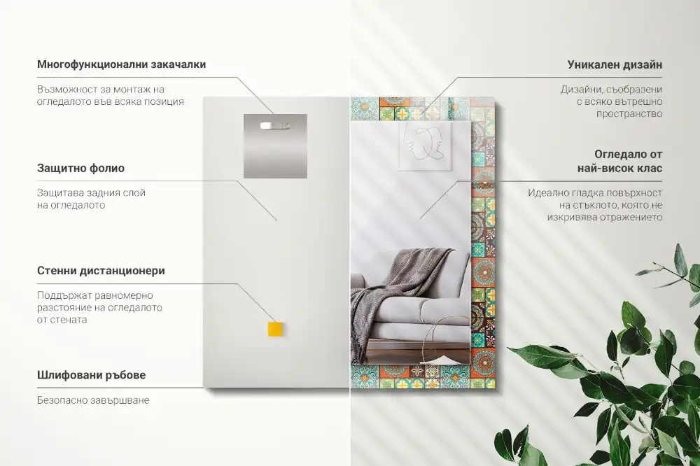 Tiskano pravokotne ogledalo Barvite mozaične ploščice