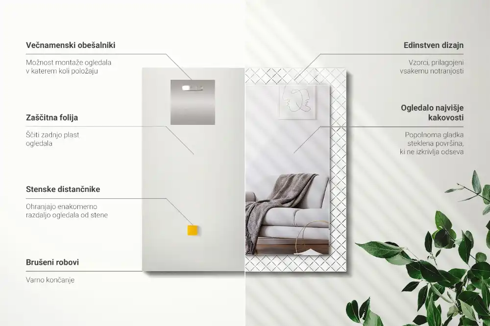 Pravokotne okrasno ogledalo Kariraste vzorce