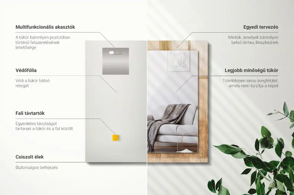 Tiskano pravokotne ogledalo Lesena tekstura