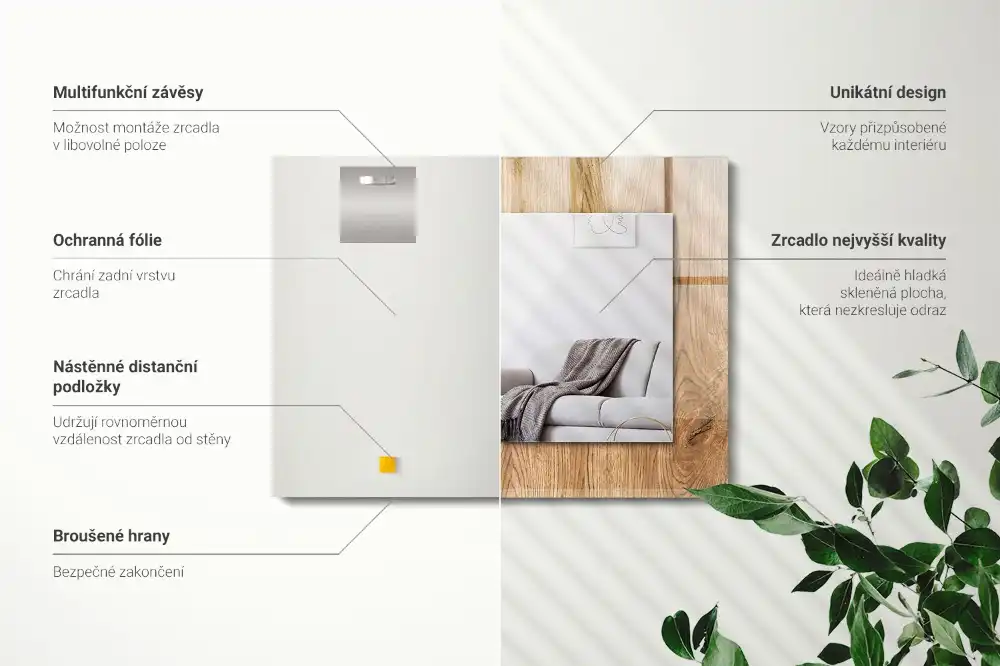 Tiskano pravokotne ogledalo Lesena tekstura