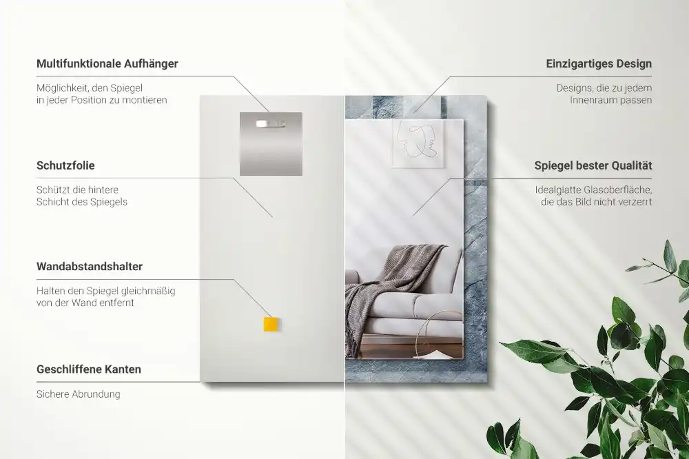 Pravokotne ogledalo s potiskanim okvirjem Kamen teksture