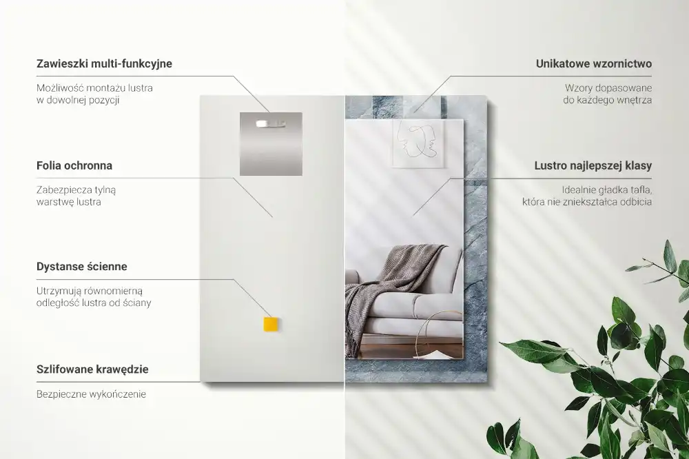 Pravokotne ogledalo s potiskanim okvirjem Kamen teksture