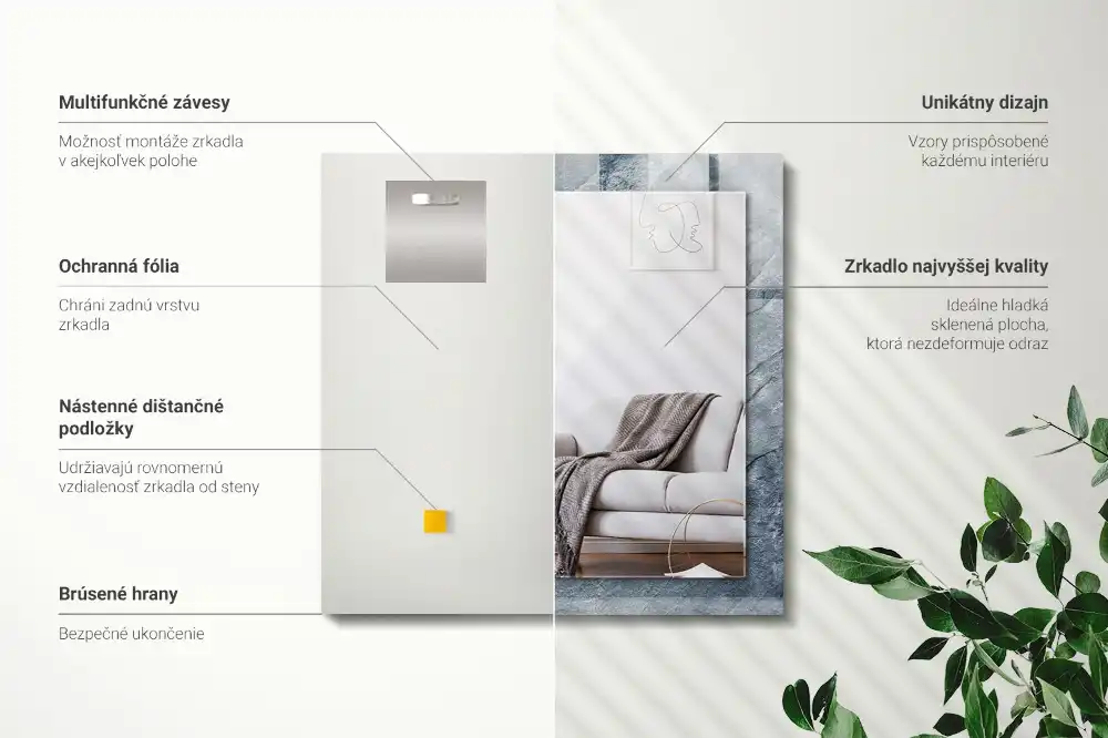 Pravokotne ogledalo s potiskanim okvirjem Kamen teksture