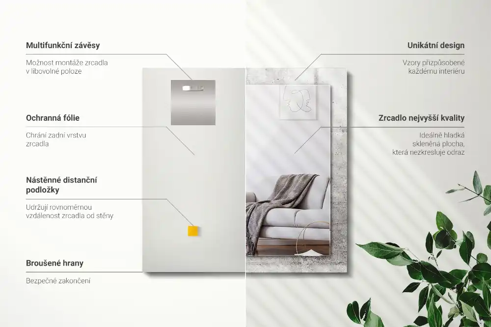 Pravokotne ogledalo s potiskanim okvirjem Tekstura betonske stene