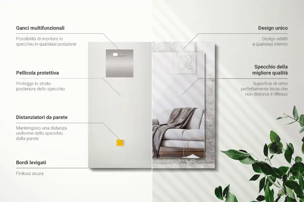 Pravokotne ogledalo s potiskanim okvirjem Tekstura betonske stene