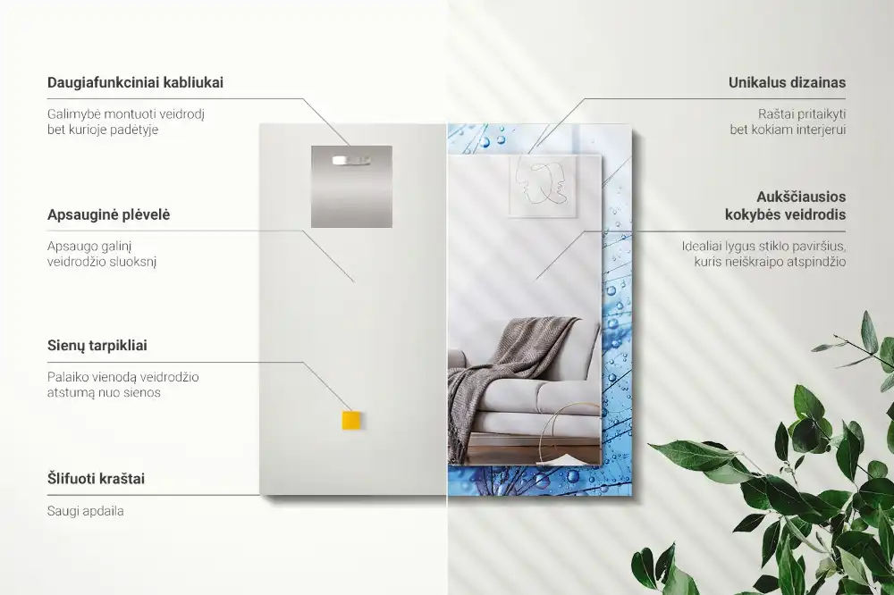 Pravokotne okrasno ogledalo Kapljice na regratu