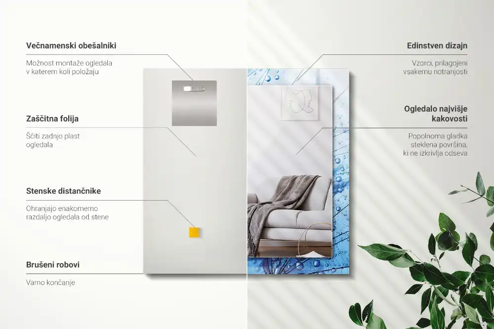 Pravokotne okrasno ogledalo Kapljice na regratu