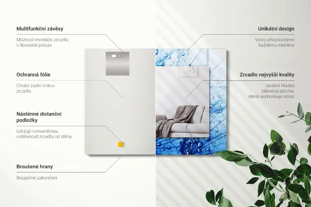 Pravokotne okrasno ogledalo Kapljice na regratu