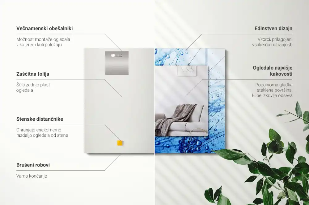 Pravokotne okrasno ogledalo Kapljice na regratu