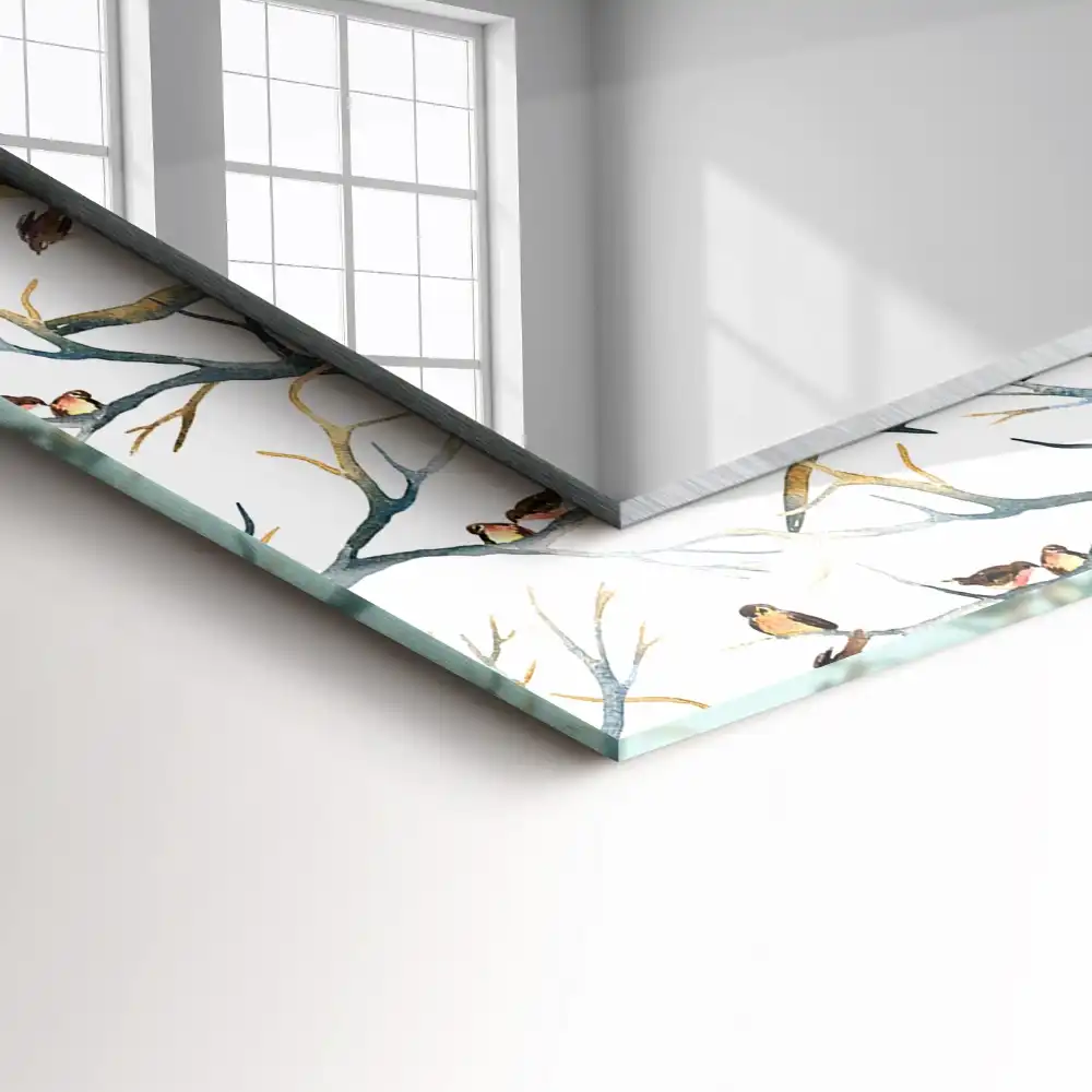 Tiskano pravokotne ogledalo Ptice na vejah