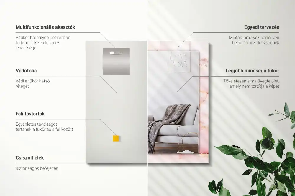 Pravokotne okrasno ogledalo Vzorec roza marmorja