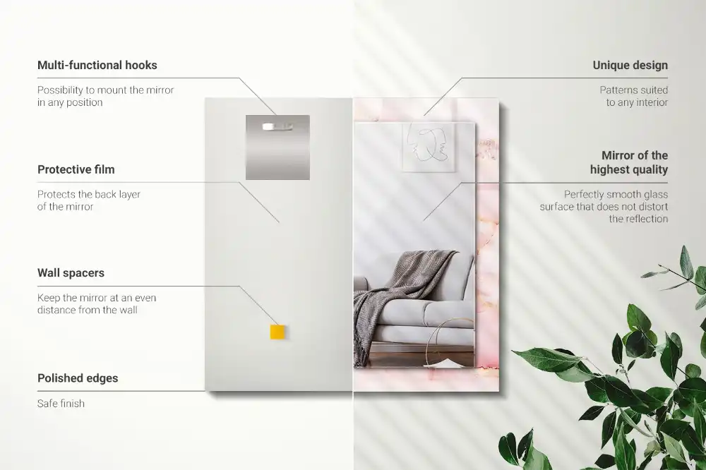 Pravokotne okrasno ogledalo Vzorec roza marmorja