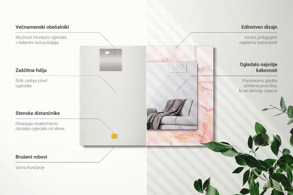 Pravokotne okrasno ogledalo Vzorec roza marmorja