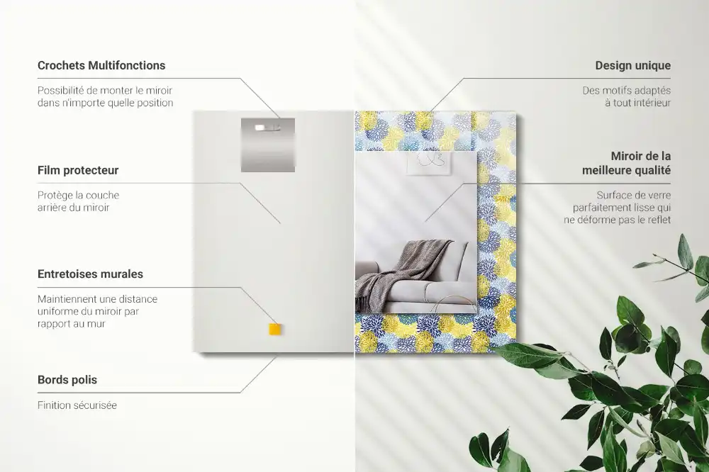 Tiskano pravokotne ogledalo Barvit cvetlični vzorec