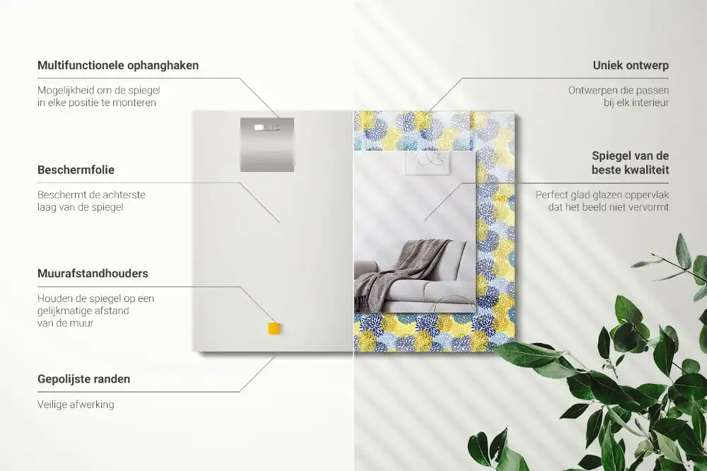 Tiskano pravokotne ogledalo Barvit cvetlični vzorec