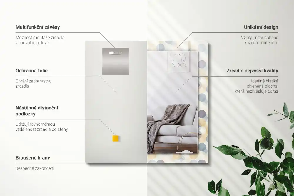 Pravokotne ogledalo s potiskanim okvirjem Barviti krožni vzorci