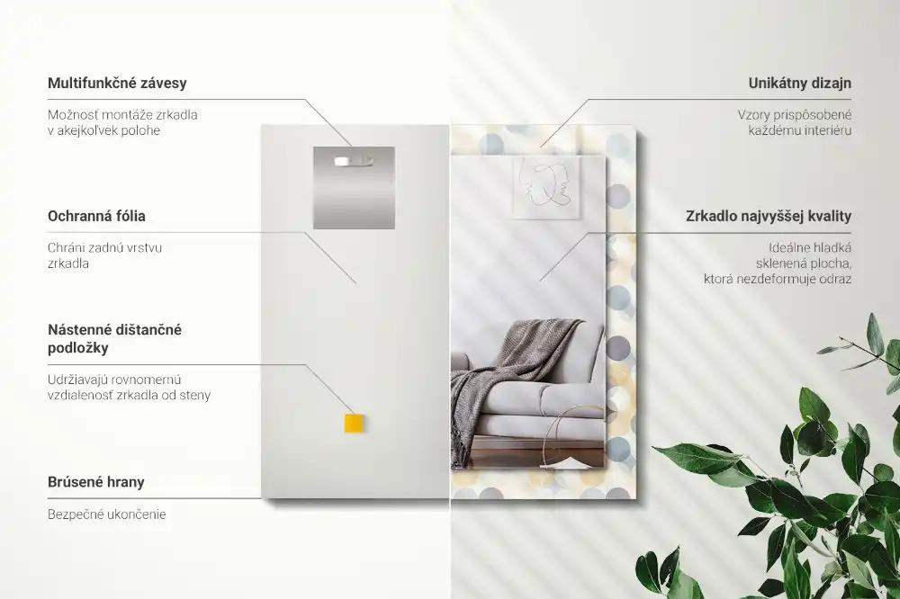 Pravokotne ogledalo s potiskanim okvirjem Barviti krožni vzorci