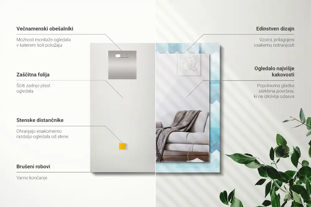 Pravokotne okrasno ogledalo Cikcak gradientni vzorec