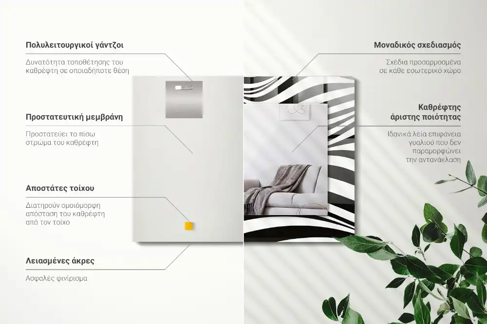 Tiskano pravokotne ogledalo Črno-beli valovi