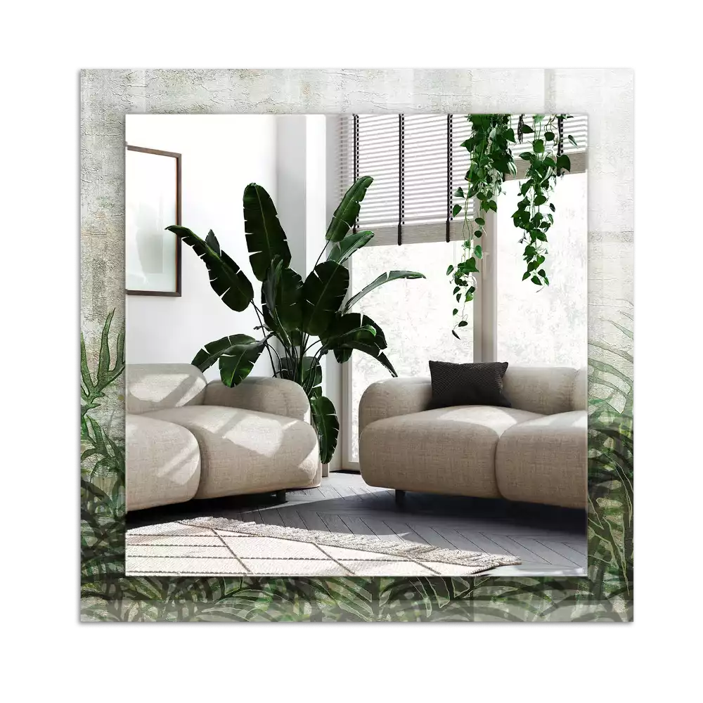 Pravokotne ogledalo s potiskanim okvirjem Zeleni listi praproti