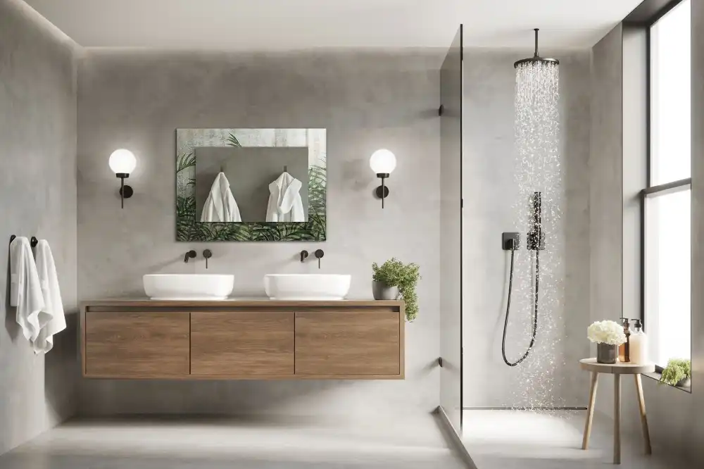 Pravokotne ogledalo s potiskanim okvirjem Zeleni listi praproti