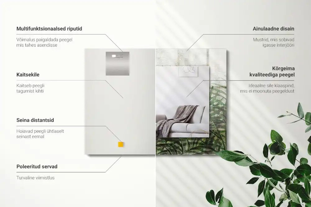 Pravokotne ogledalo s potiskanim okvirjem Zeleni listi praproti