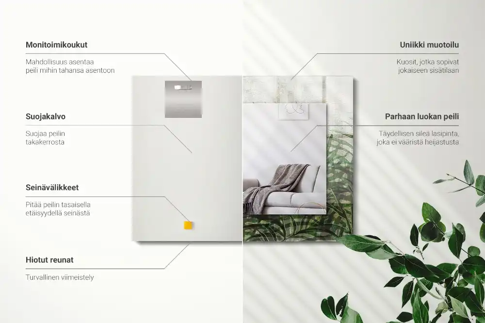 Pravokotne ogledalo s potiskanim okvirjem Zeleni listi praproti