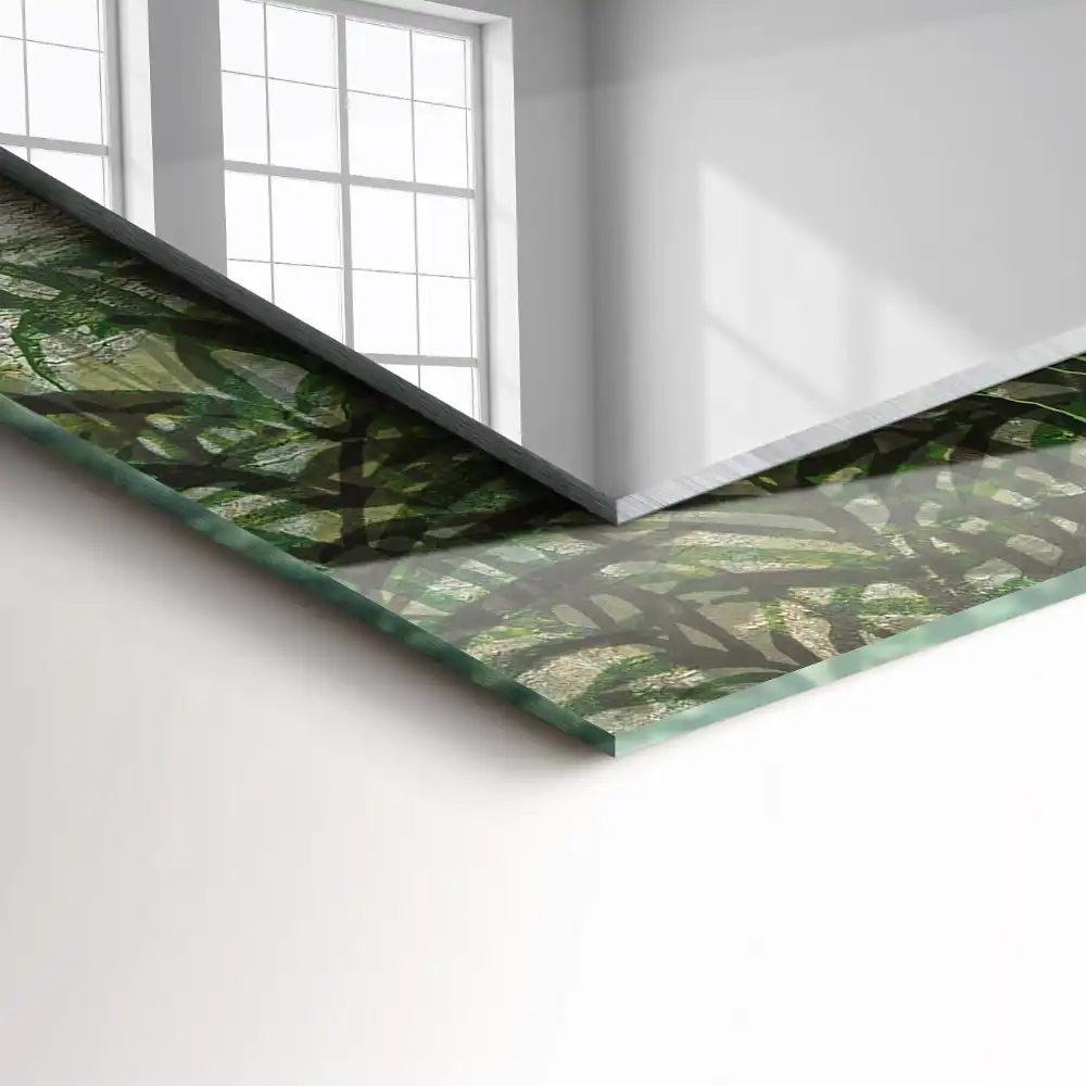 Pravokotne ogledalo s potiskanim okvirjem Zeleni listi praproti