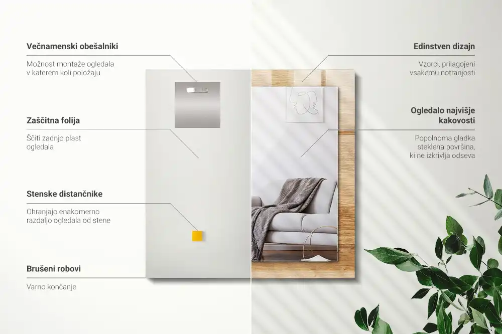 Pravokotne okrasno ogledalo Les s strukturo