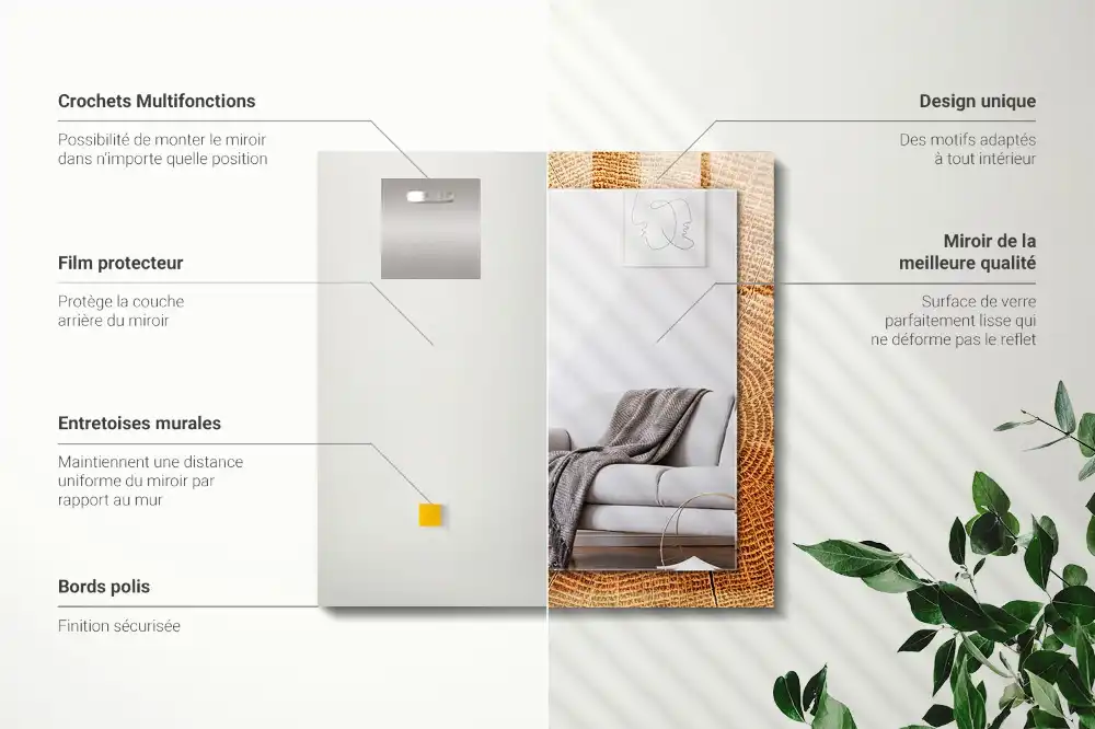 Pravokotne ogledalo s potiskanim okvirjem Prečni prerez drevesnega debla z rastnimi obroči