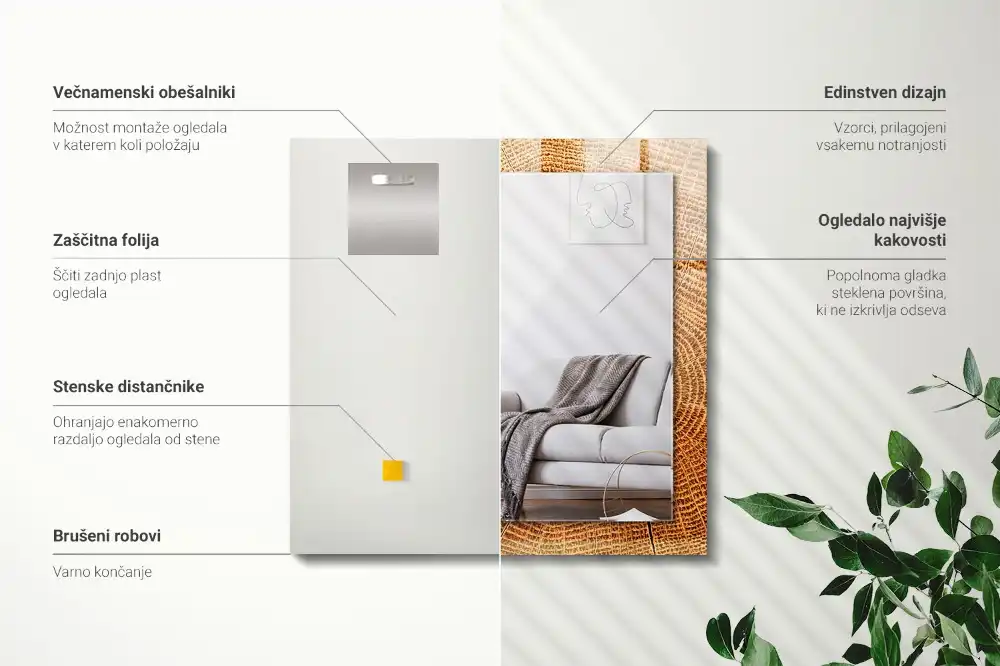 Pravokotne ogledalo s potiskanim okvirjem Prečni prerez drevesnega debla z rastnimi obroči