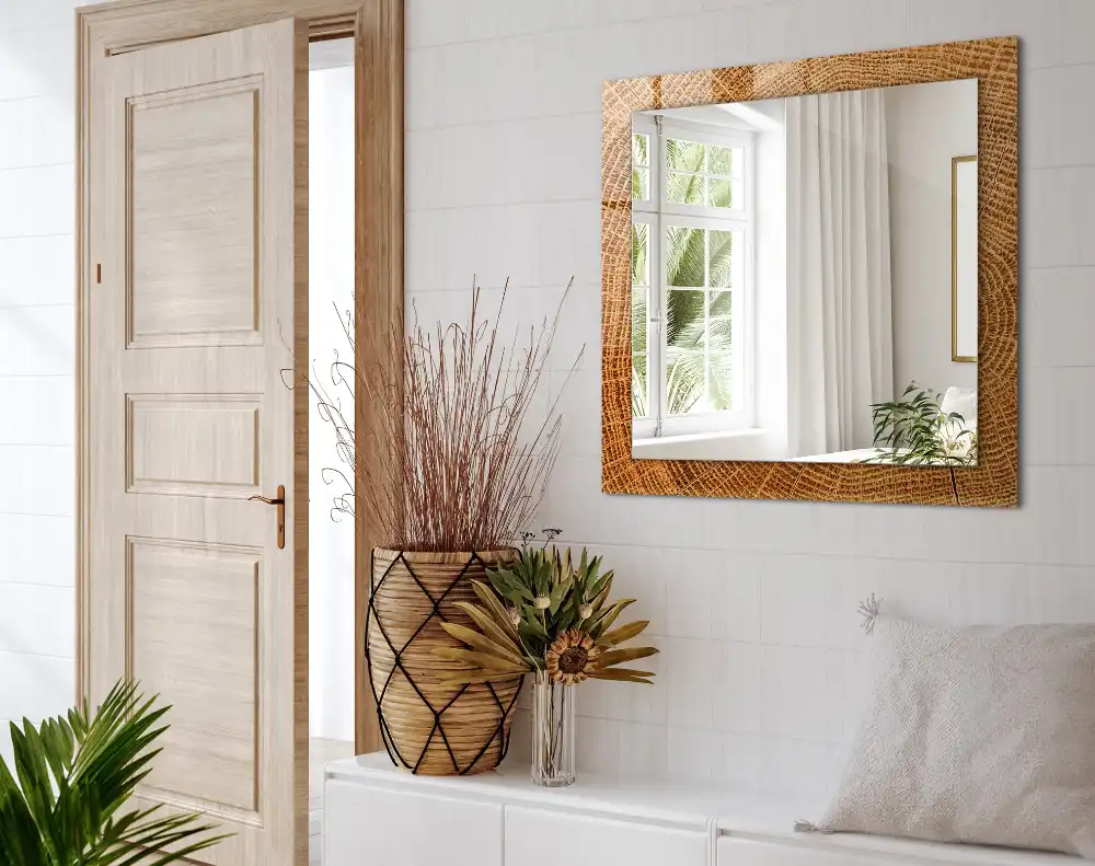 Pravokotne ogledalo s potiskanim okvirjem Prečni prerez drevesnega debla z rastnimi obroči