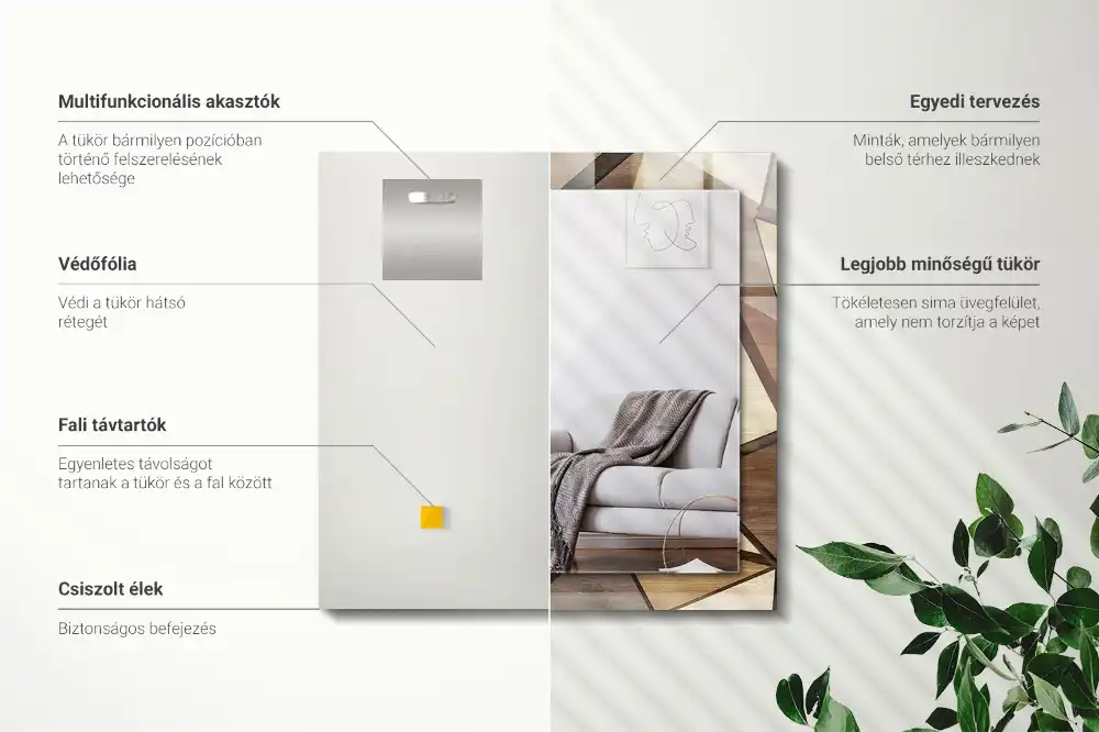 Pravokotne okrasno ogledalo Leseni geometrijski vzorci