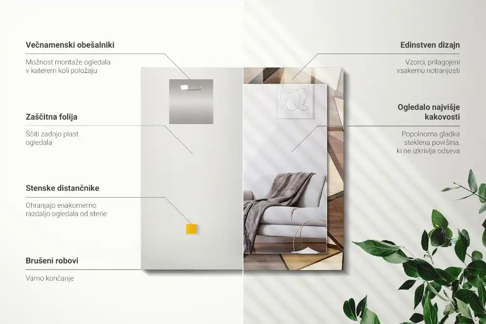 Pravokotne okrasno ogledalo Leseni geometrijski vzorci