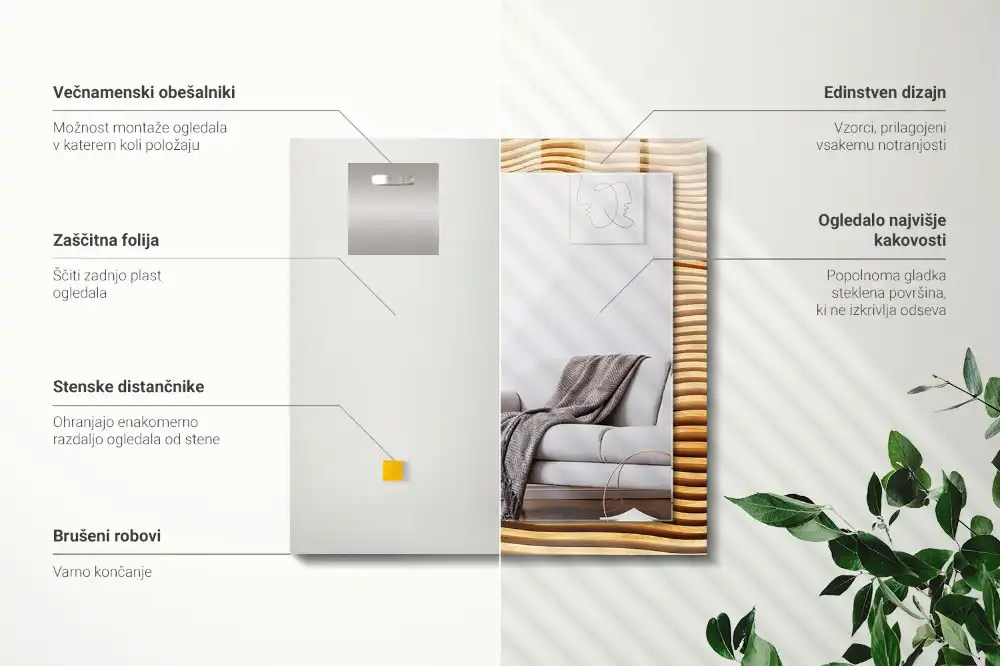 Tiskano pravokotne ogledalo Leseni valovi