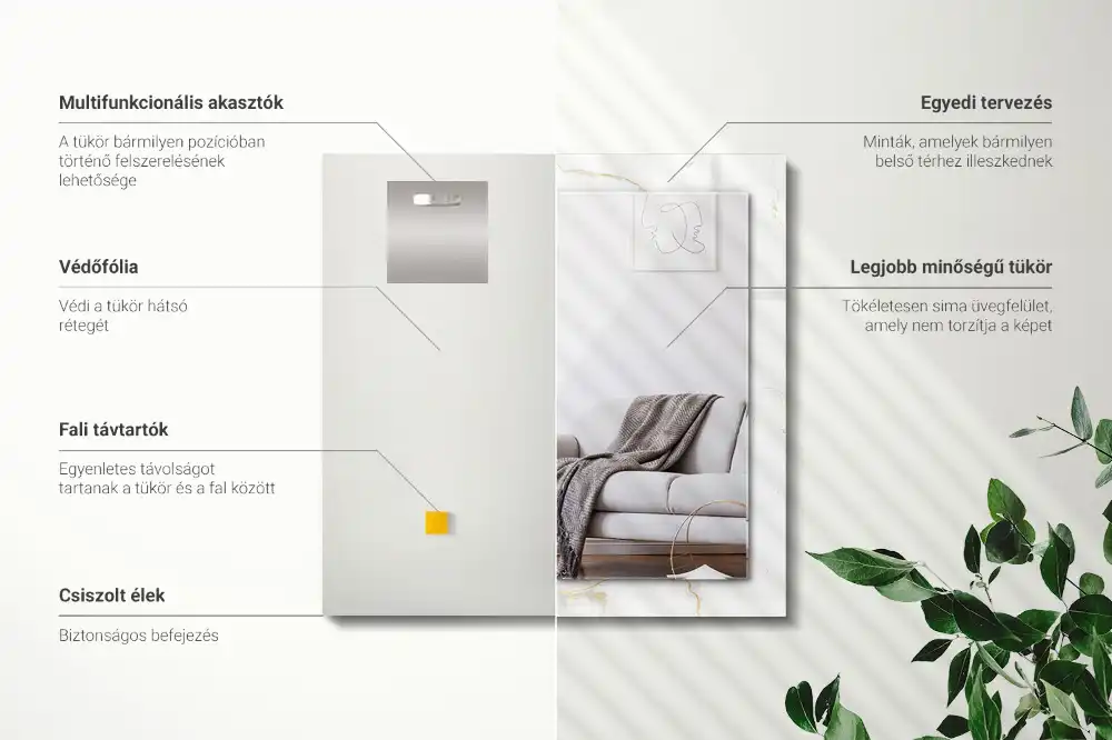 Pravokotne ogledalo s potiskanim okvirjem Vzorec belega marmorja