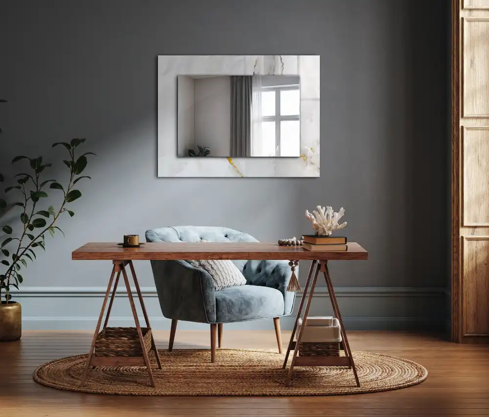 Tiskano pravokotne ogledalo Vzorec belega marmorja