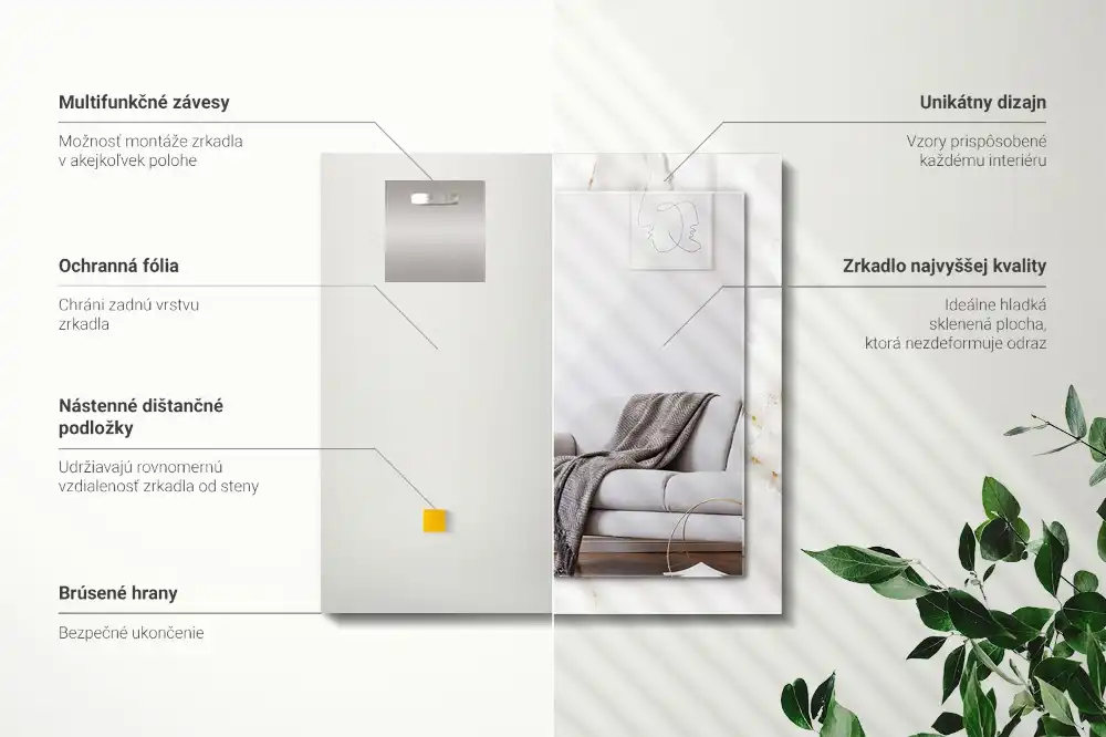 Tiskano pravokotne ogledalo Vzorec belega marmorja