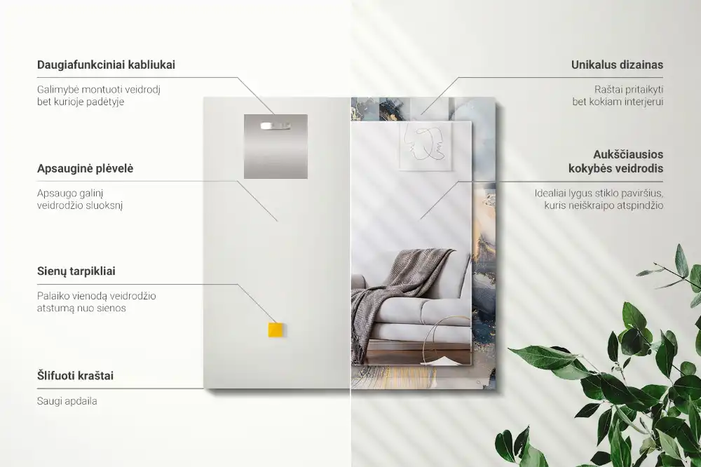 Pravokotne ogledalo s potiskanim okvirjem Abstraktna modra umetnost