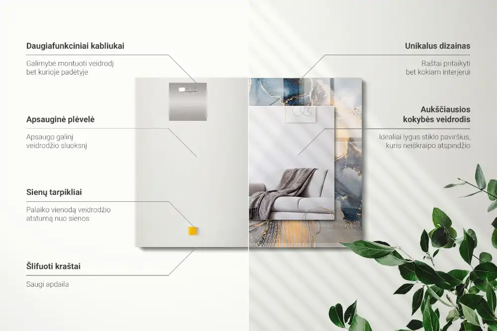 Pravokotne ogledalo s potiskanim okvirjem Abstraktna modra umetnost