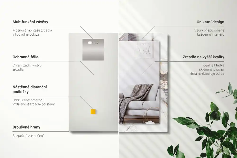 Pravokotne okrasno ogledalo Abstraktna marmorna umetnost