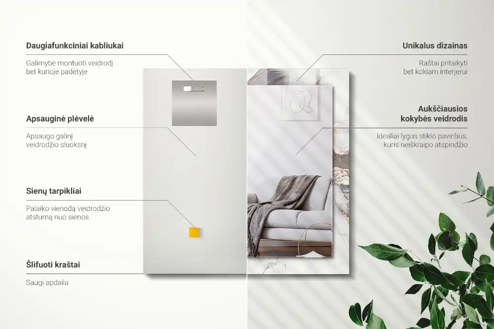 Pravokotne okrasno ogledalo Abstraktna marmorna umetnost