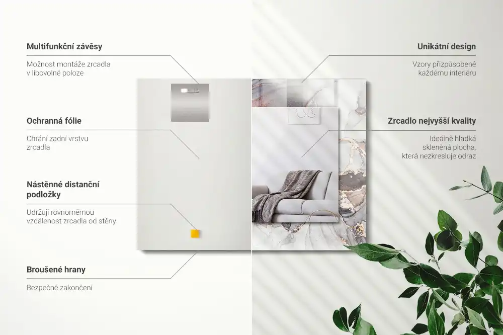 Pravokotne okrasno ogledalo Abstraktna marmorna umetnost