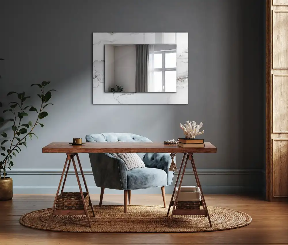 Pravokotne ogledalo s potiskanim okvirjem Vzorec belega marmorja